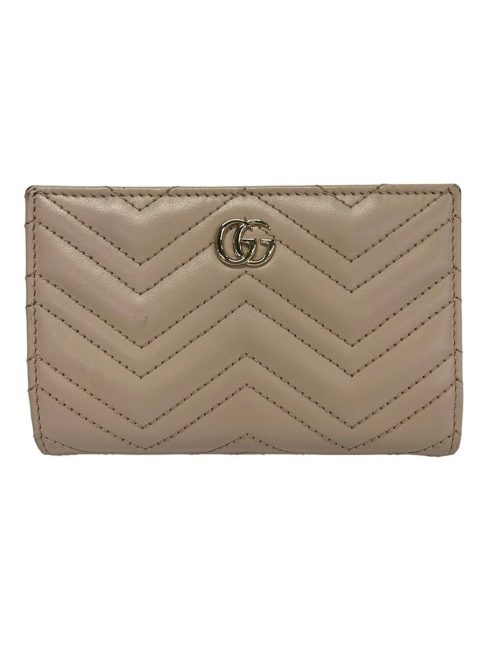 Gucci Bifold Wallet GG Marmont Beige Gold Leather